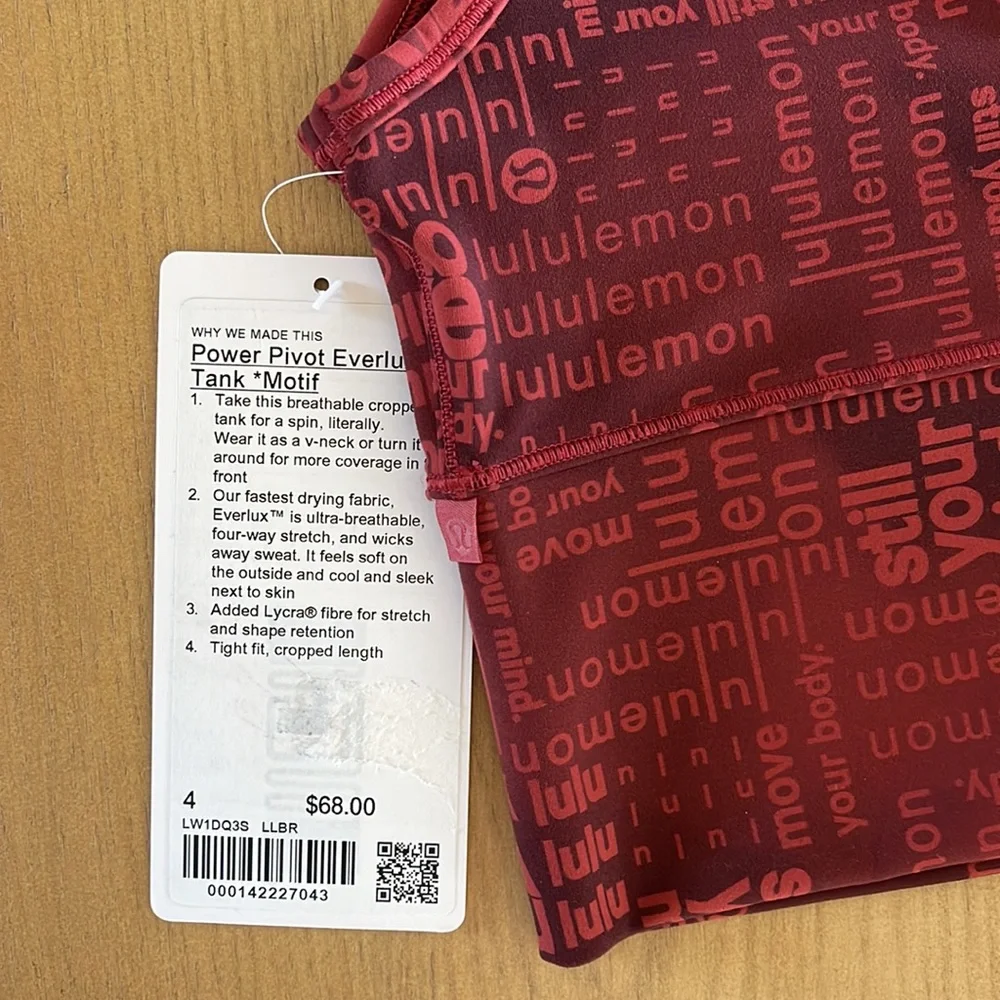 Lululemon Power Pivot Everlux Tank Top Motif Ombre Red Multi Size 4